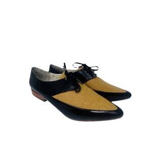 Matt Bernson Darby Oxford Flats Womens Size 9 Black Camel Wool Leather Lace Up